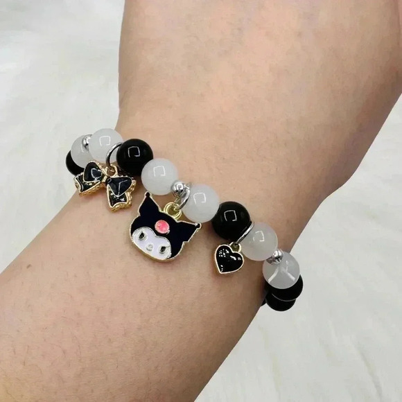 Kuromi Teen Size black  Beaded Bracelet and Earring Bundle - Picture 4 of 8